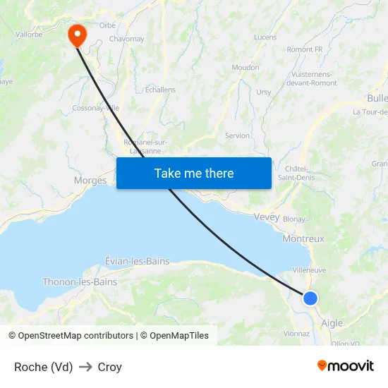Roche (Vd) to Croy map