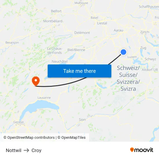 Nottwil to Croy map