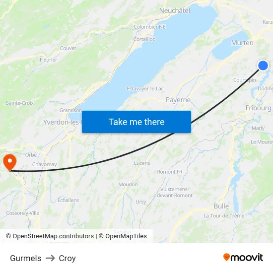 Gurmels to Croy map