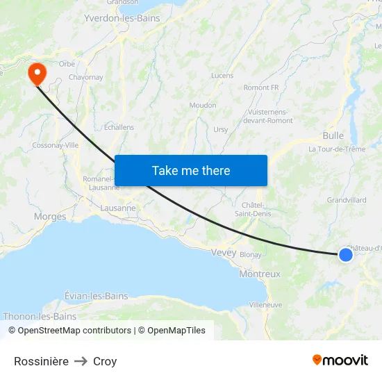 Rossinière to Croy map