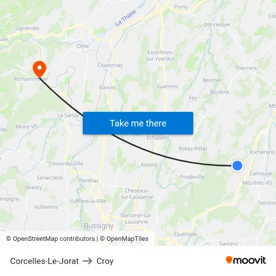 Corcelles-Le-Jorat to Croy map