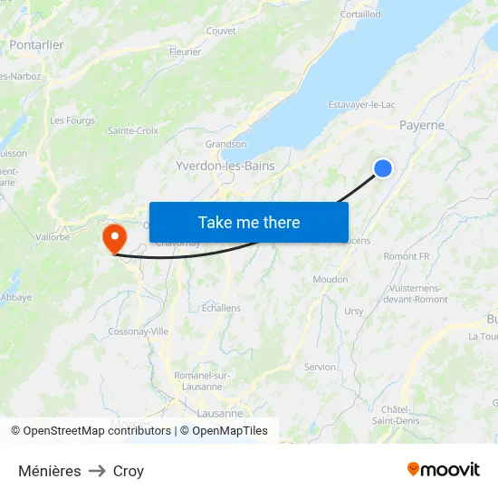 Ménières to Croy map