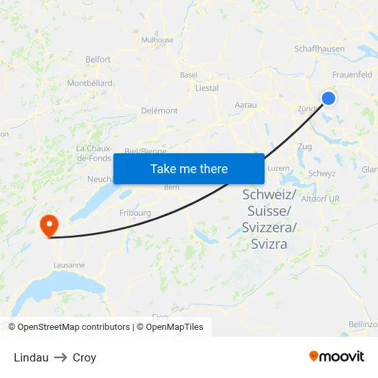 Lindau to Croy map