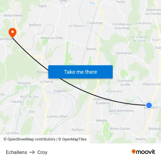 Echallens to Croy map