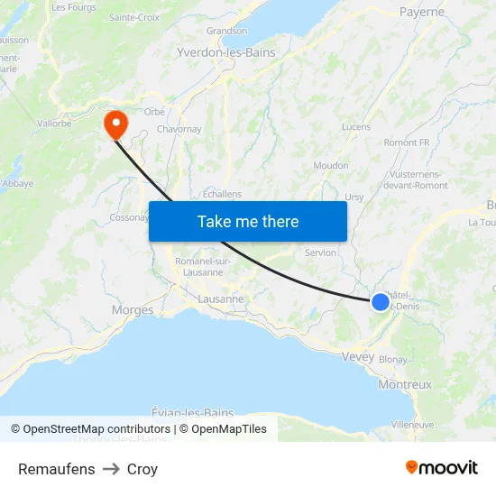Remaufens to Croy map
