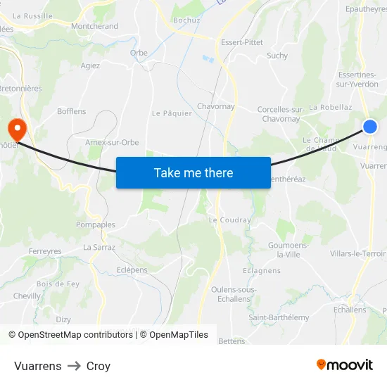 Vuarrens to Croy map