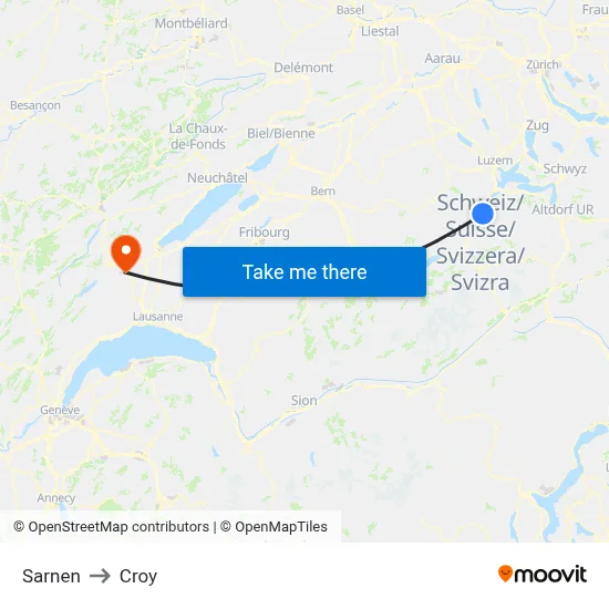 Sarnen to Croy map