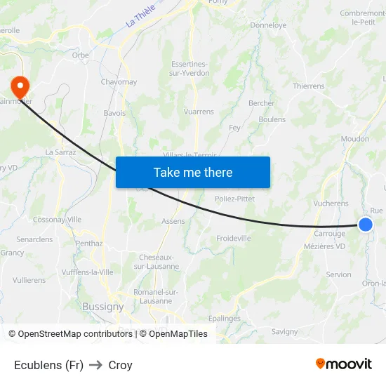 Ecublens (Fr) to Croy map