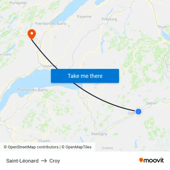 Saint-Léonard to Croy map