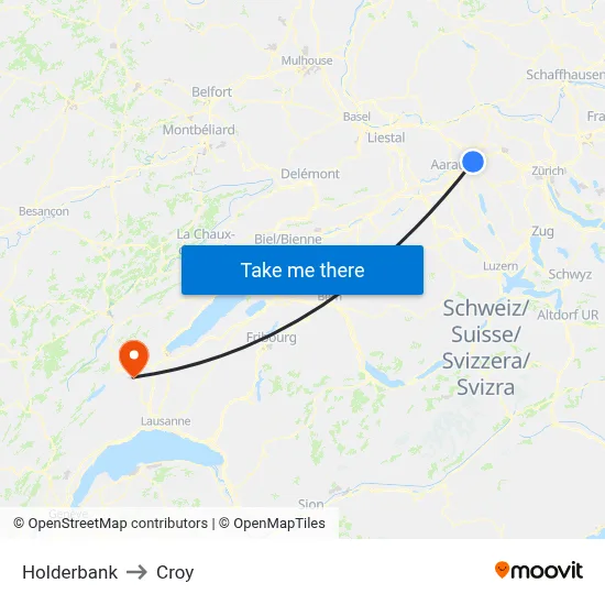 Holderbank to Croy map