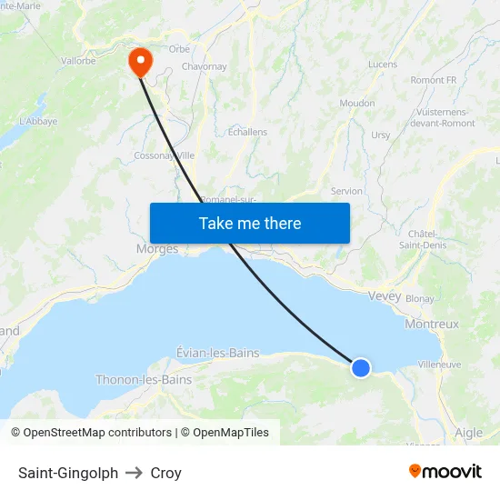 Saint-Gingolph to Croy map