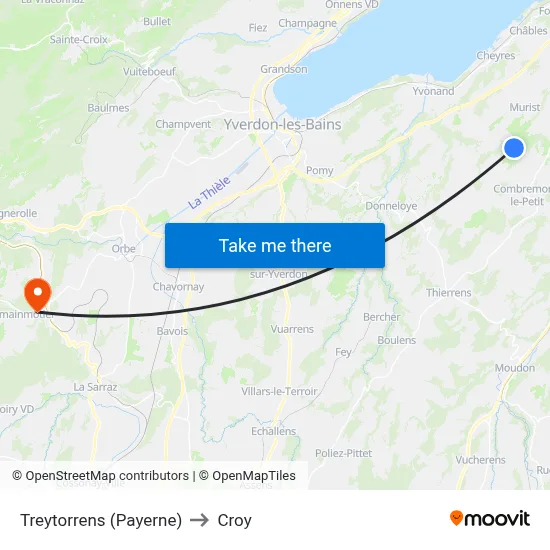 Treytorrens (Payerne) to Croy map