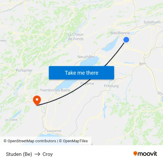 Studen (Be) to Croy map