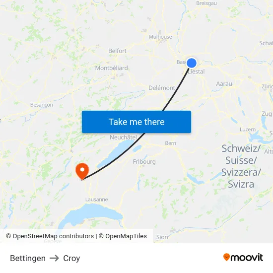 Bettingen to Croy map