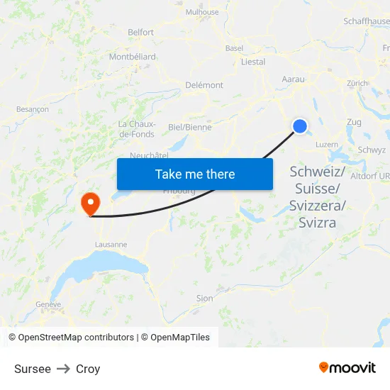 Sursee to Croy map