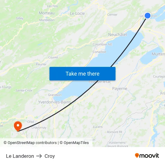 Le Landeron to Croy map