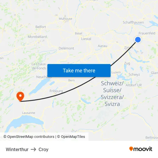 Winterthur to Croy map