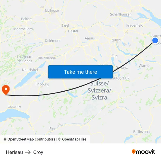Herisau to Croy map