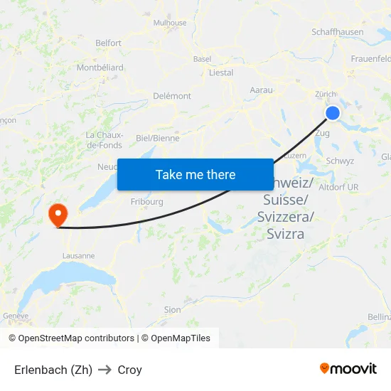 Erlenbach (Zh) to Croy map