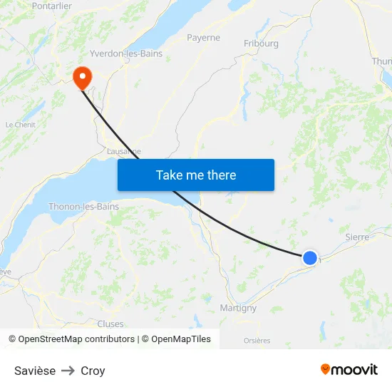 Savièse to Croy map