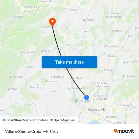 Villars-Sainte-Croix to Croy map