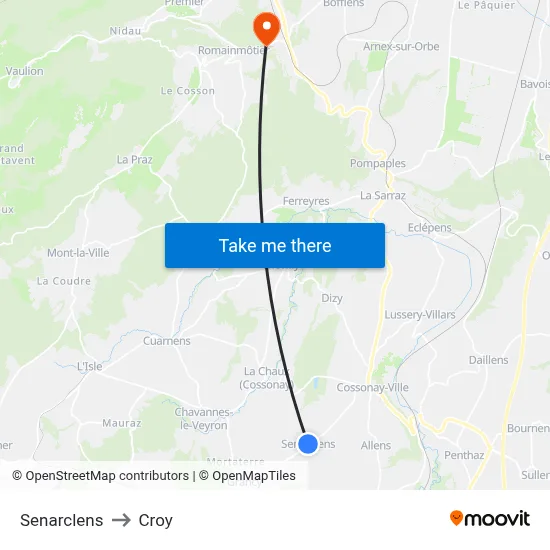 Senarclens to Croy map