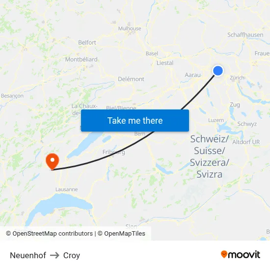 Neuenhof to Croy map