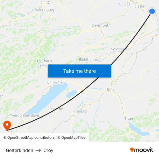 Gelterkinden to Croy map