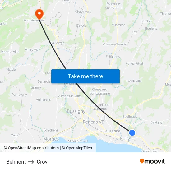 Belmont to Croy map