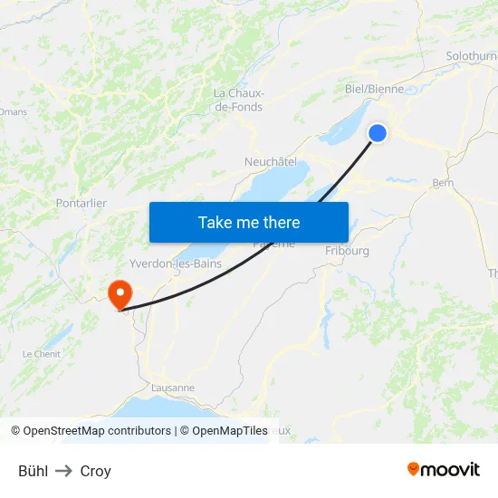 Bühl to Croy map