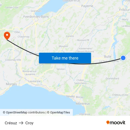 Crésuz to Croy map