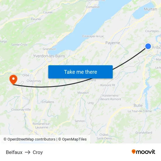 Belfaux to Croy map