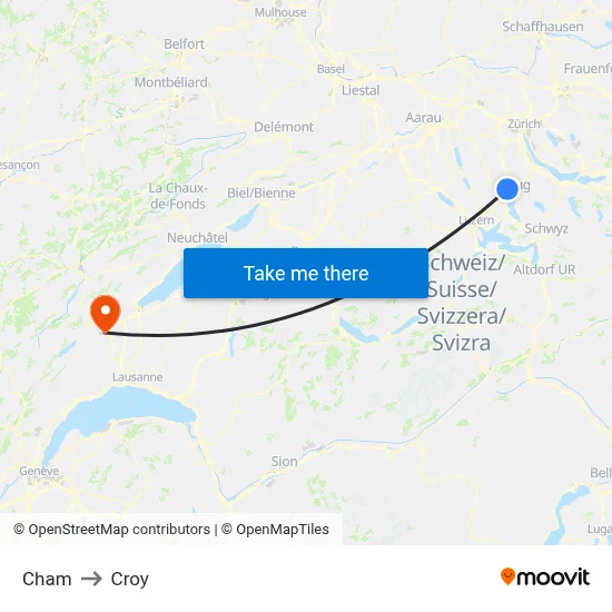 Cham to Croy map