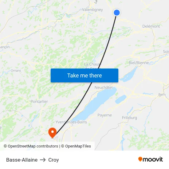 Basse-Allaine to Croy map