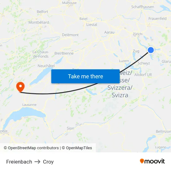 Freienbach to Croy map