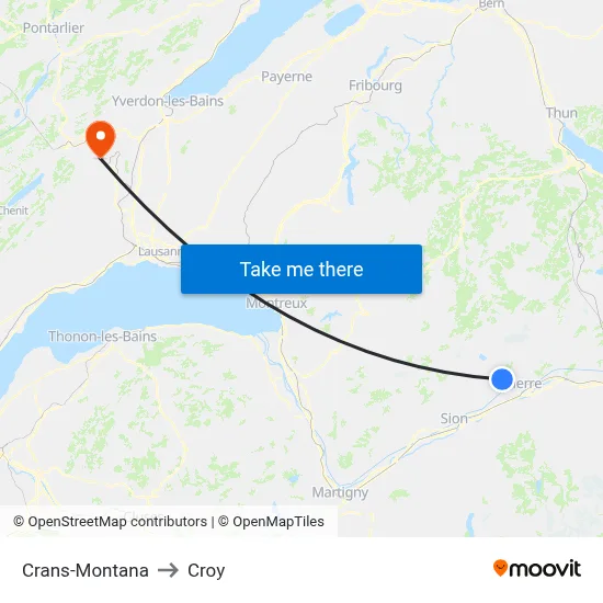 Crans-Montana to Croy map