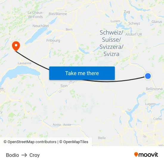 Bodio to Croy map