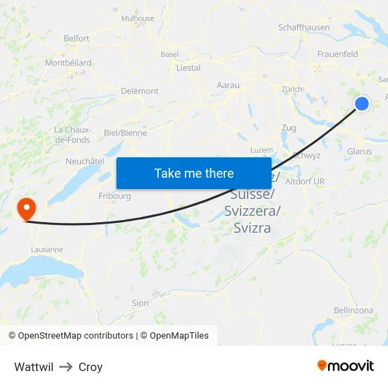 Wattwil to Croy map