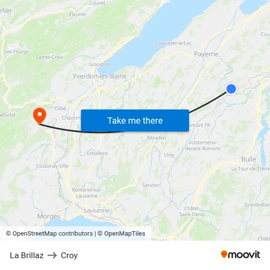 La Brillaz to Croy map