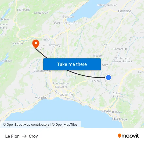 Le Flon to Croy map
