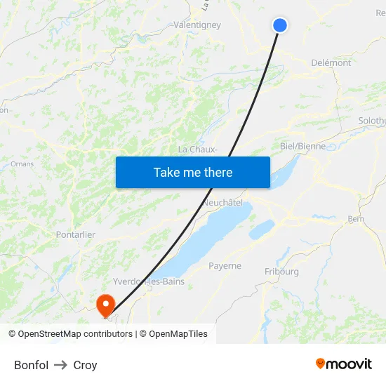 Bonfol to Croy map