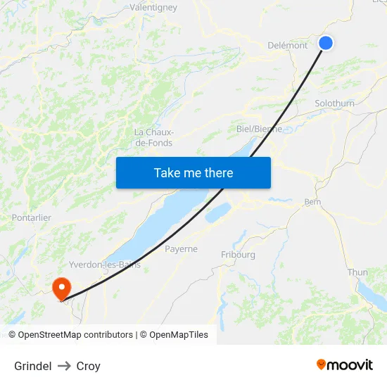 Grindel to Croy map