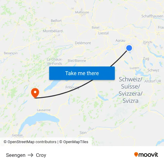 Seengen to Croy map