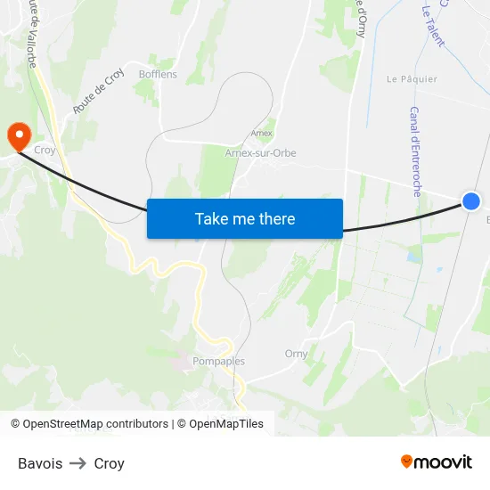 Bavois to Croy map
