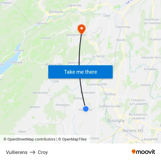 Vullierens to Croy map
