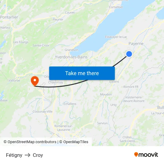 Fétigny to Croy map