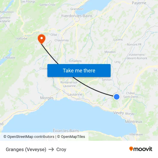 Granges (Veveyse) to Croy map