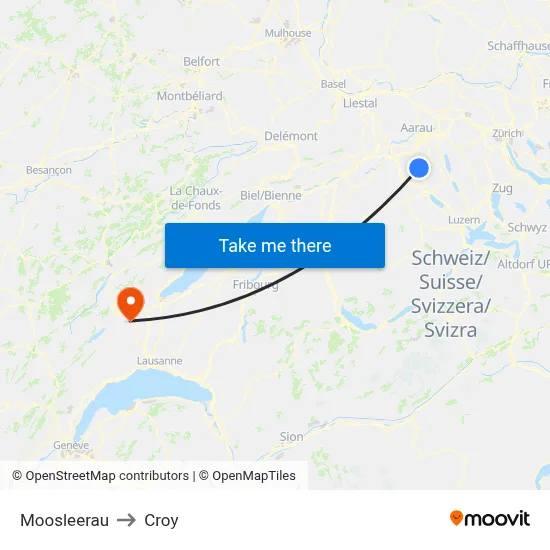 Moosleerau to Croy map