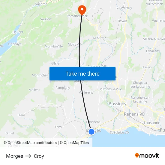 Morges to Croy map