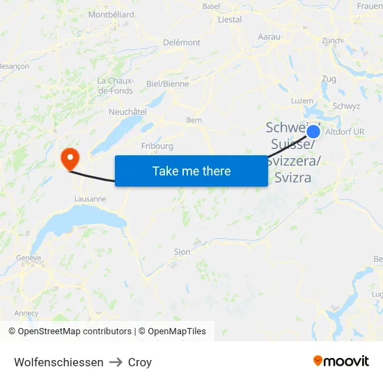 Wolfenschiessen to Croy map